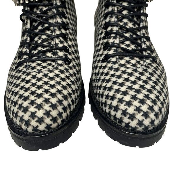 Jimmy Choo Cruz Black White Houndstooth Embellished Combat Lace-Up Boots EU 37 - Picture 3 of 10
